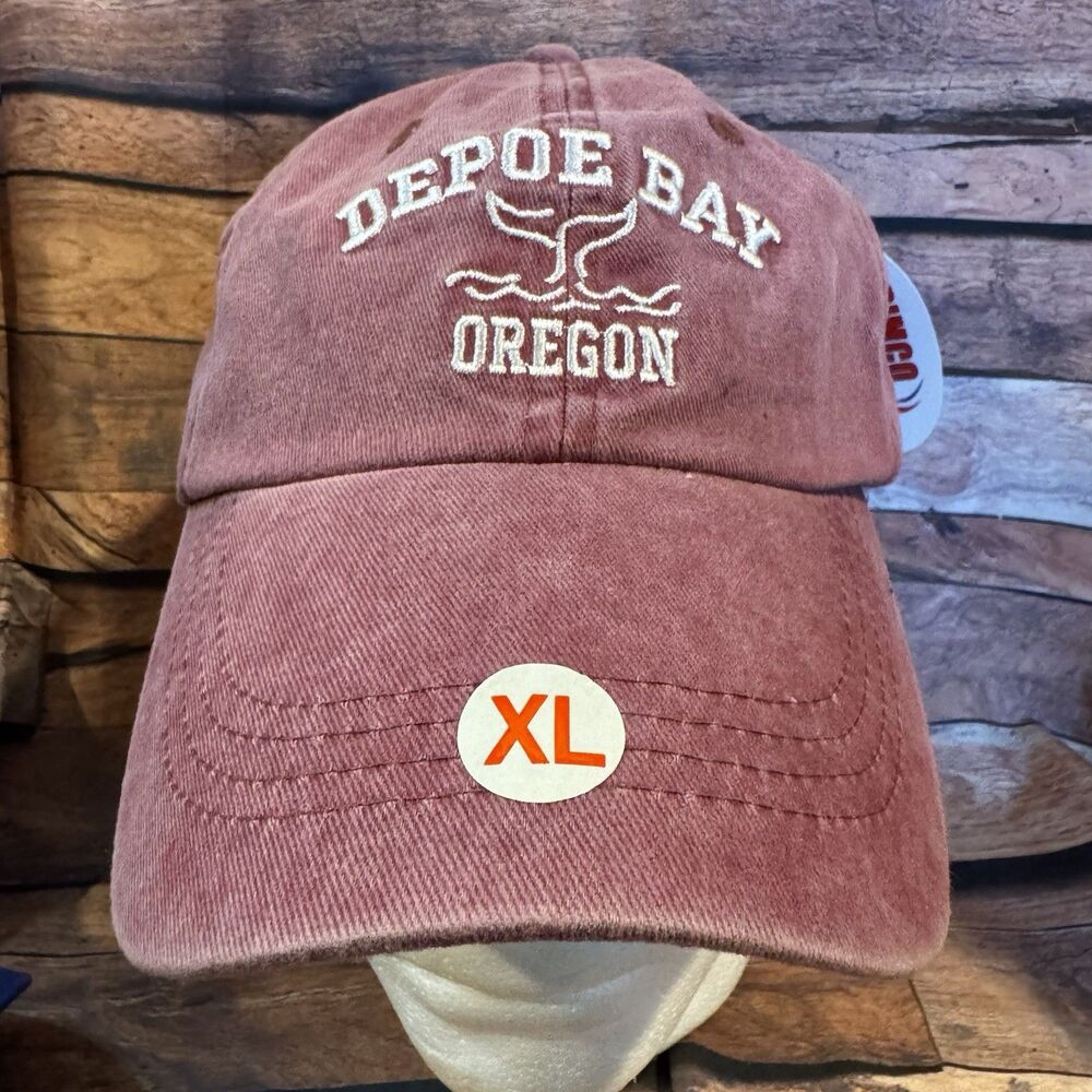Depoe Bay Oregon XL Hat Red Whale Tail Adjustable Strapback Souvenir Cap Harbor